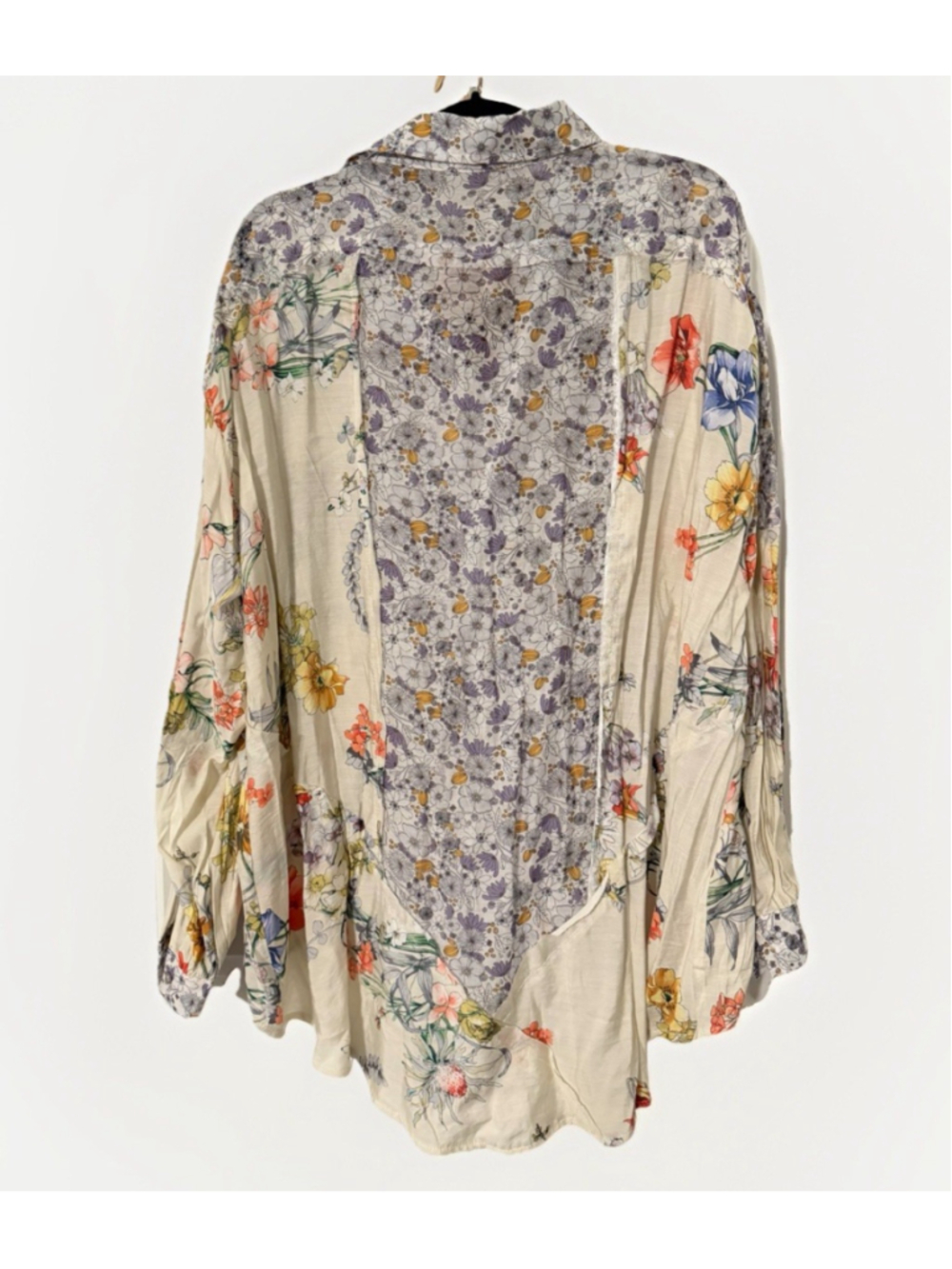 POL Floral Button Down Blouse M/L Boho Patchwork Shirt Lightweight Sheer Hi-Low - Picture 6 of 8